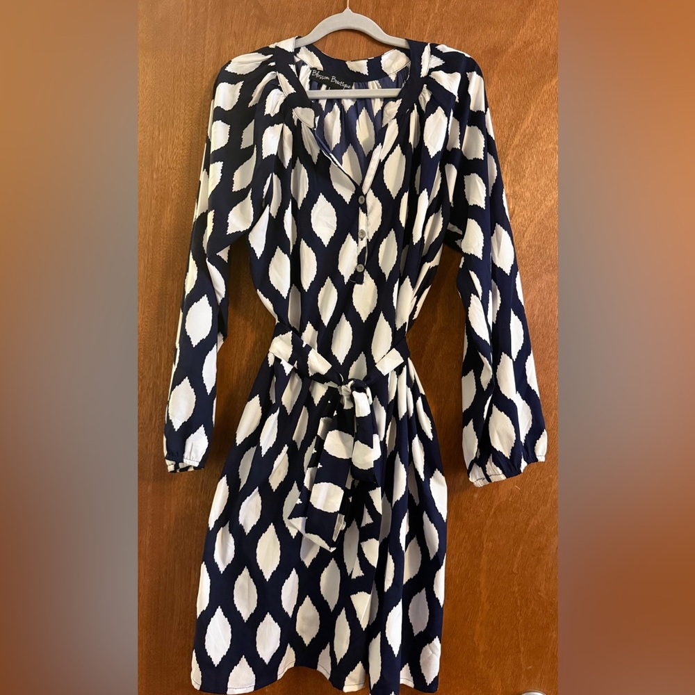 Navy and White Patterned Dress